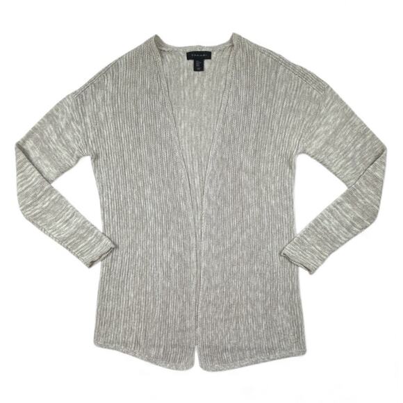 Tahari Womens Linen Blend Open Front Knit Cardigan Textured Beige Lightweight XL - Picture 3 of 11